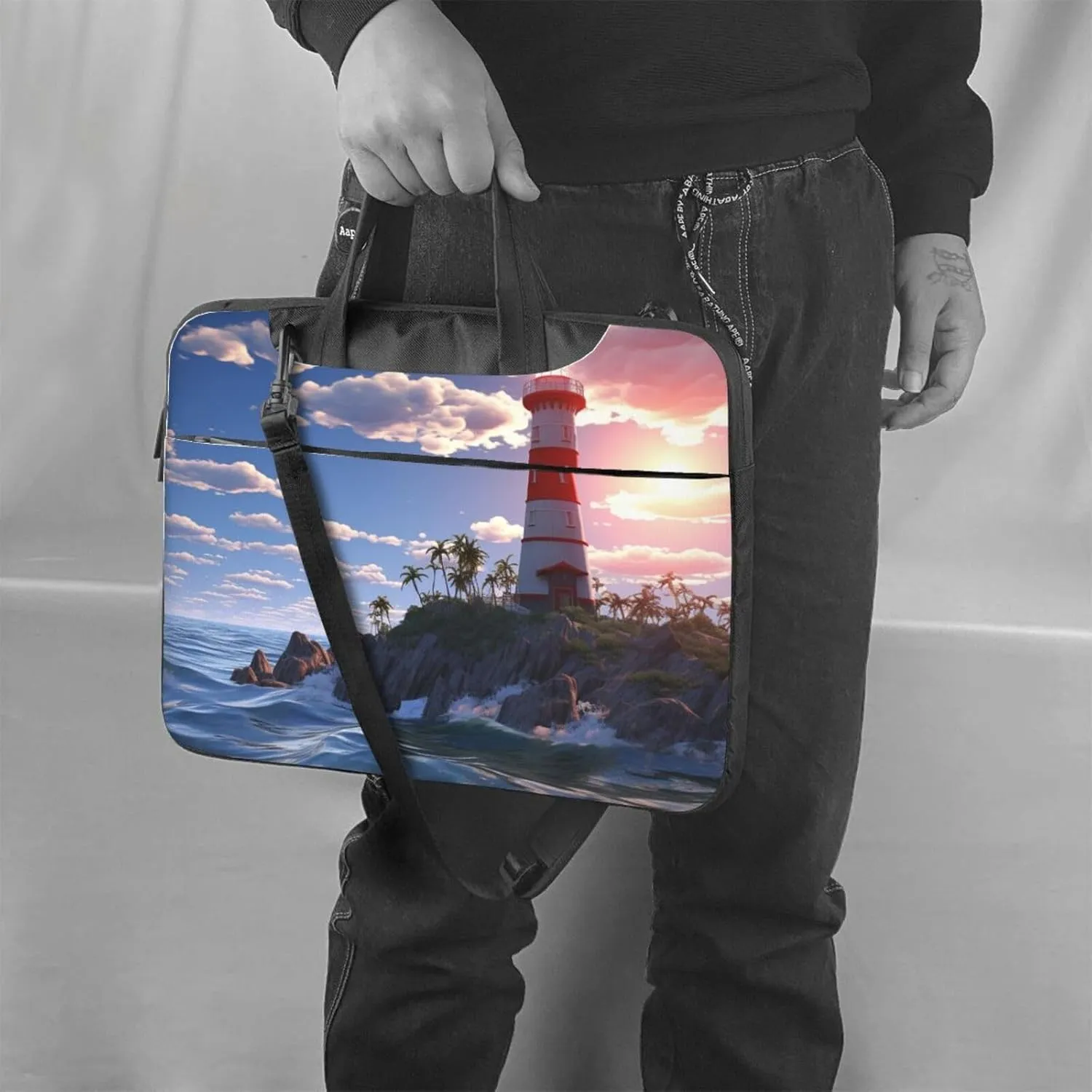 Laptop Sleeve Bag Shockproof Notebook Case Navigation Lighthouse Computer Carrying Case with Shoulder Strap 15.6 inch