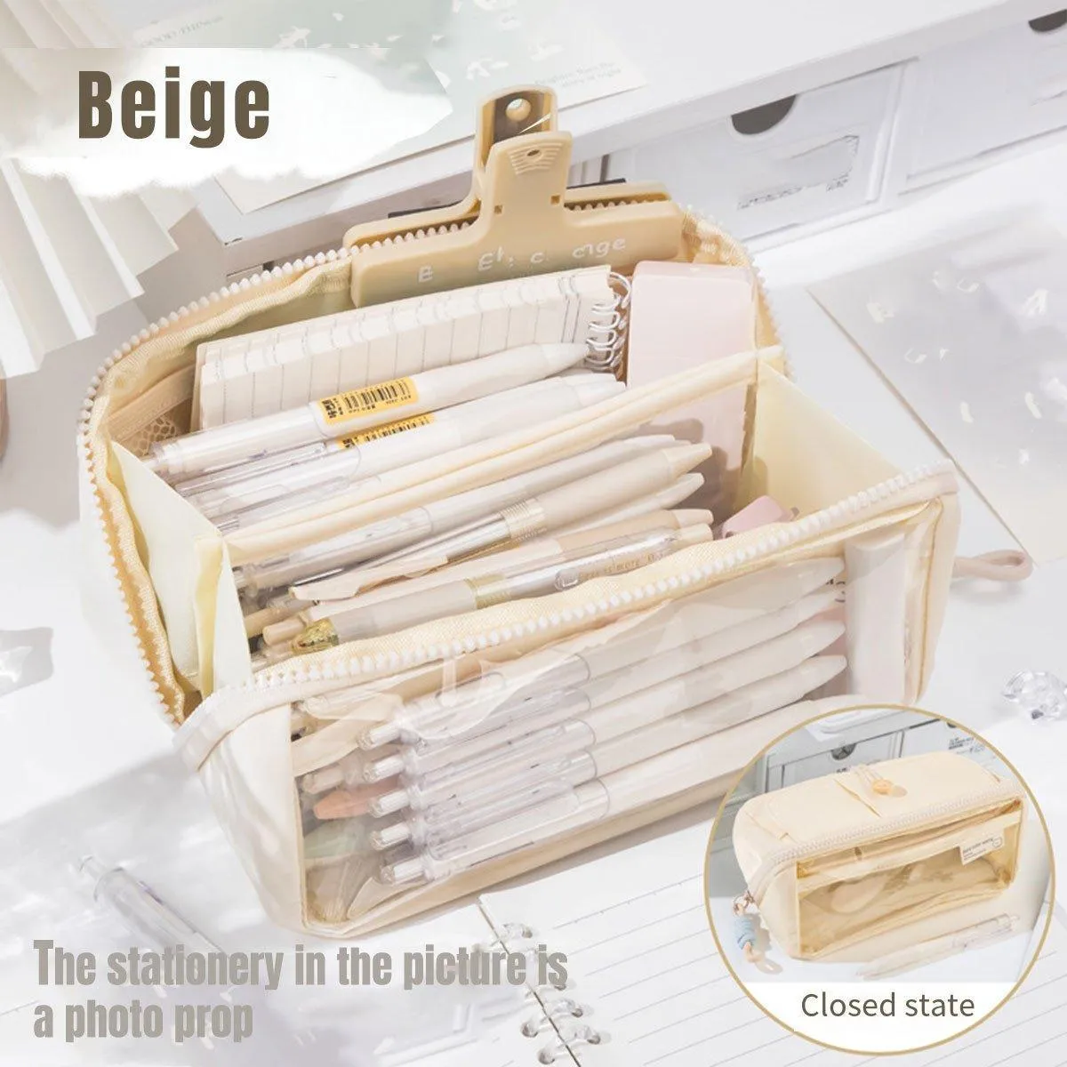 Large Capacity Japanese Style Student Stationery Bag Plain Colour Pen Case