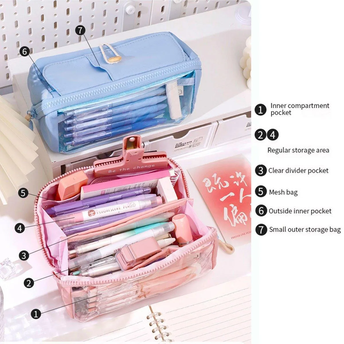 Large Capacity Japanese Style Student Stationery Bag Plain Colour Pen Case