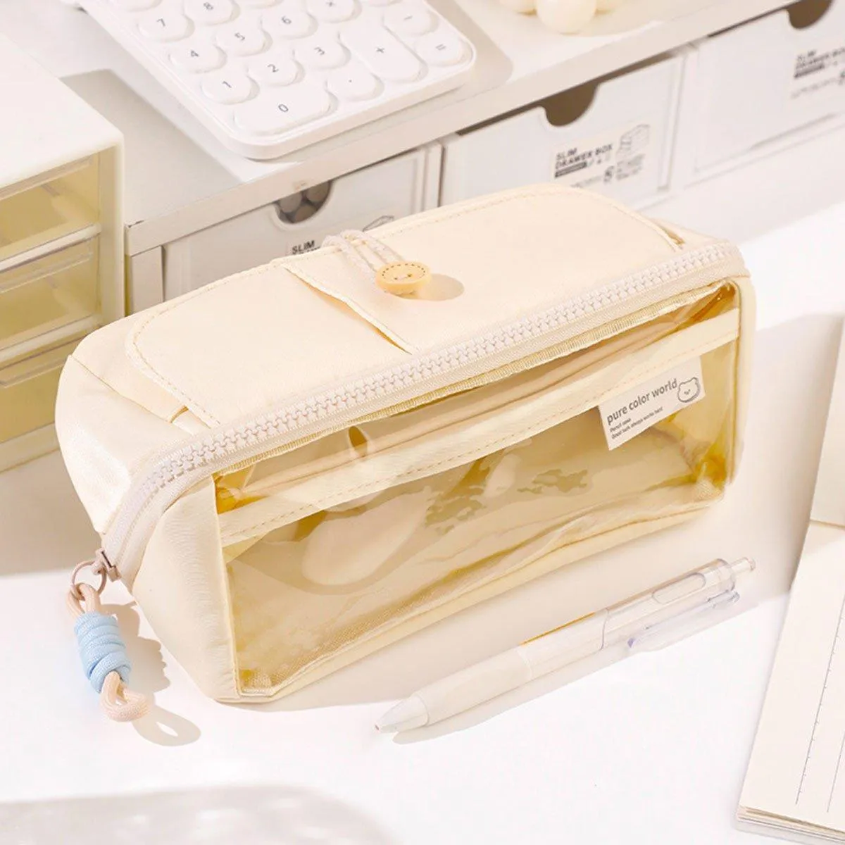 Large Capacity Japanese Style Student Stationery Bag Plain Colour Pen Case