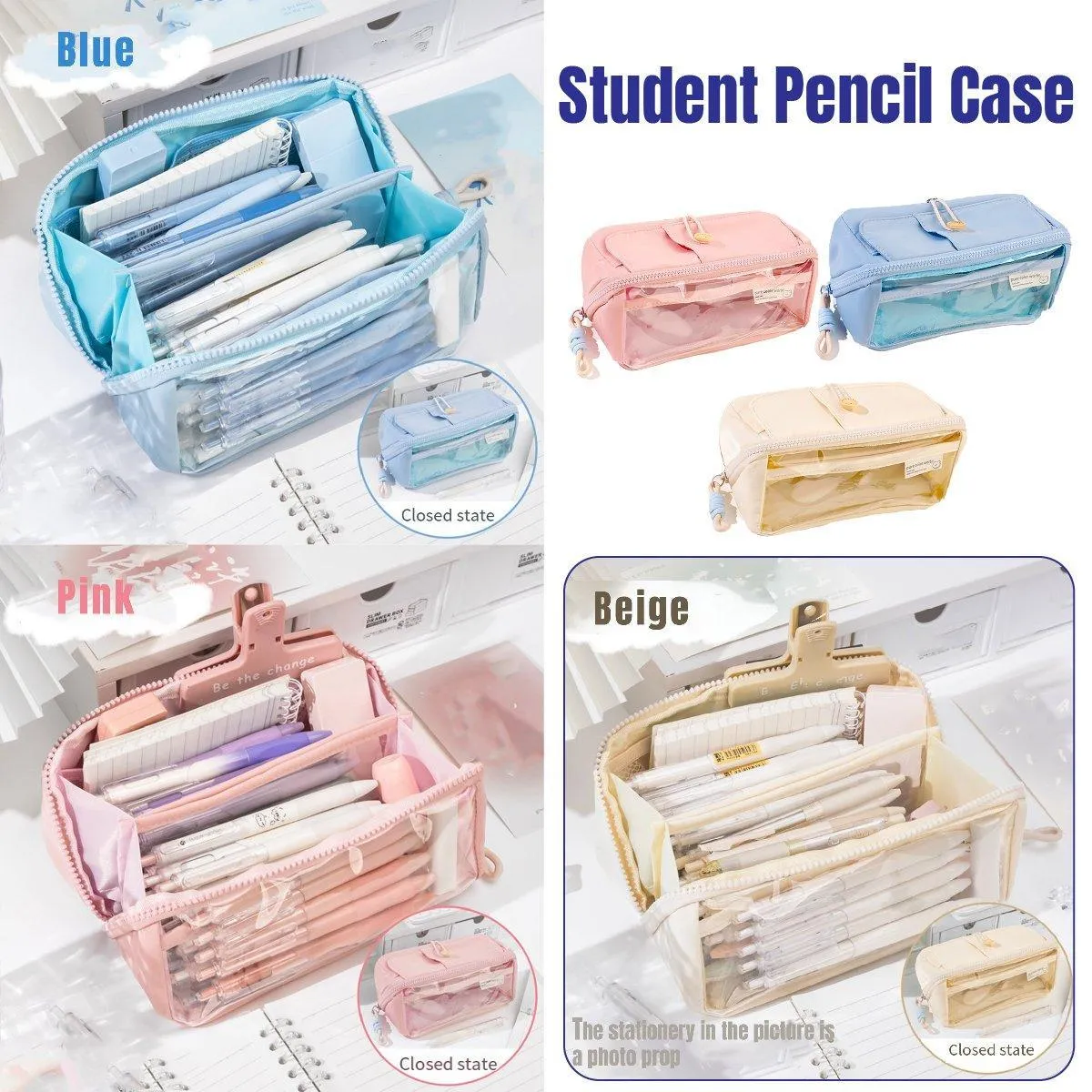 Large Capacity Japanese Style Student Stationery Bag Plain Colour Pen Case