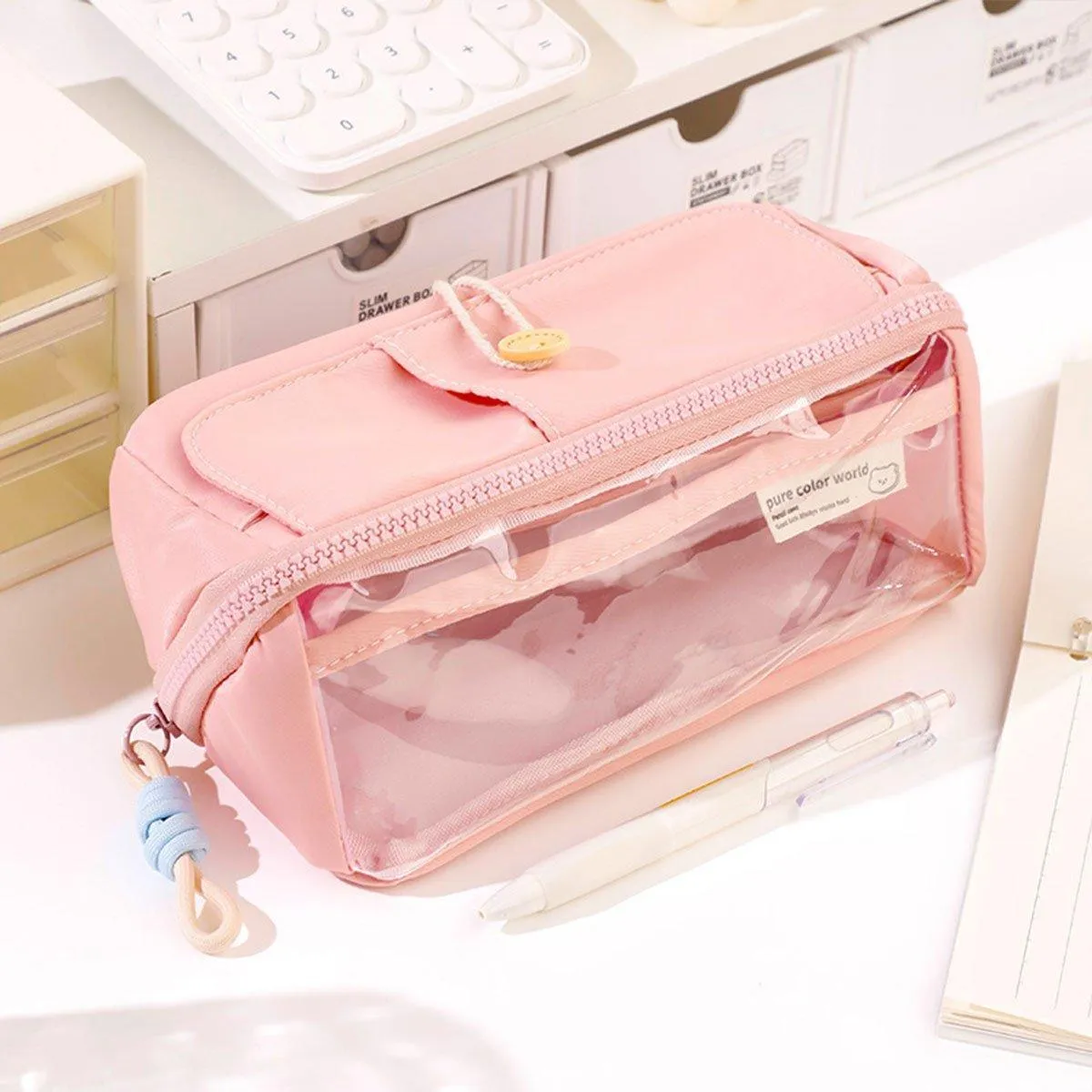 Large Capacity Japanese Style Student Stationery Bag Plain Colour Pen Case