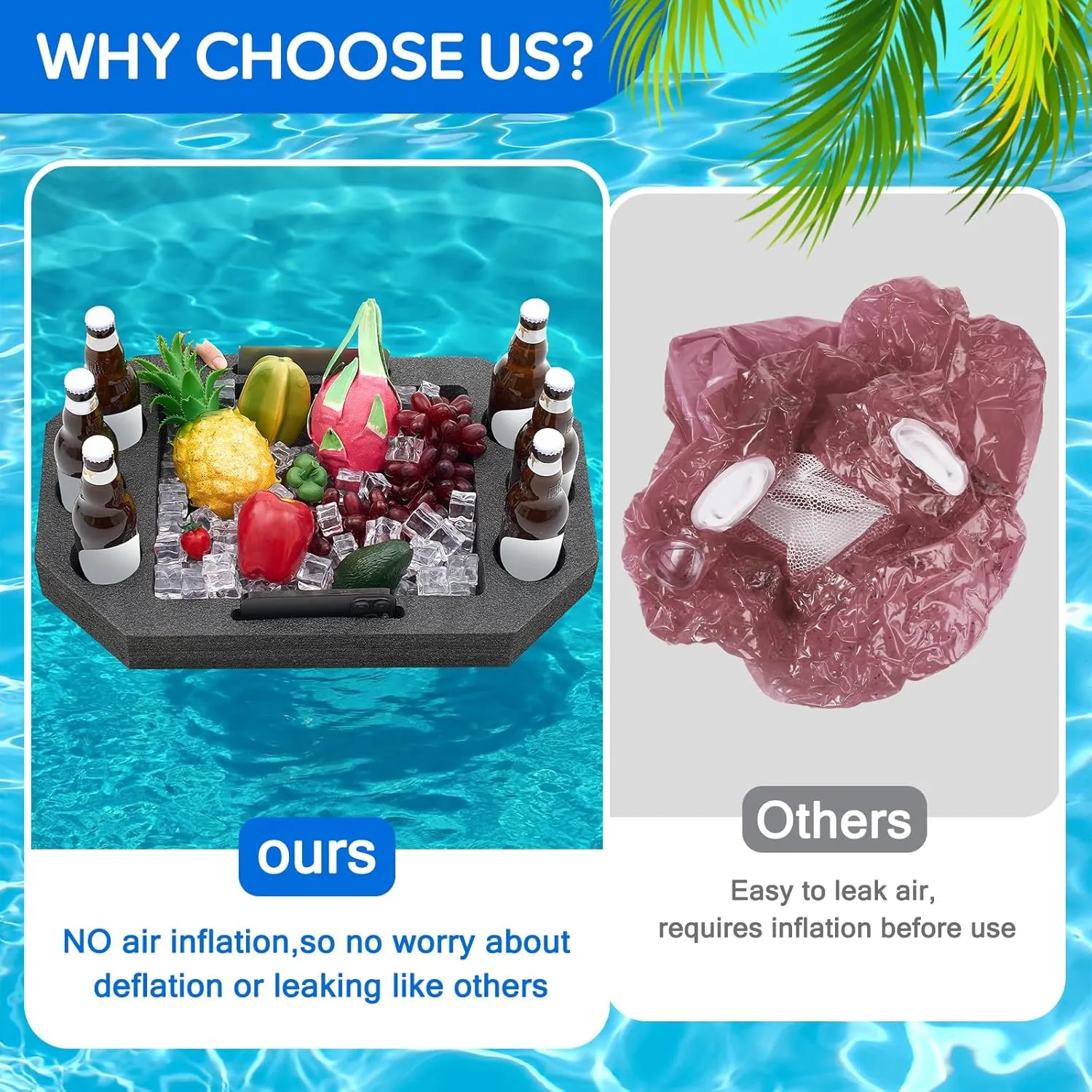 Large Floating Drink Holder Black Floating Refreshment Table Tray Compartment Portable Floating Pool Tray for Swimming Pool Accessories Hot Tub Beach and Party Decor