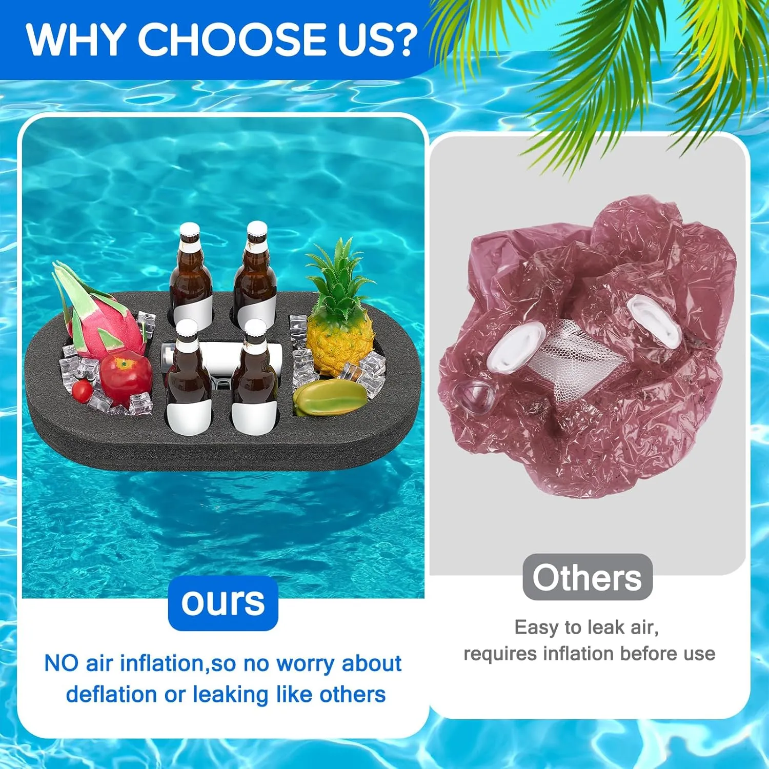 Large Floating Drink Holder Black Floating Refreshment Table Tray Compartment Portable Floating Pool Tray for Swimming Pool Accessories Hot Tub Beach and Party Decor