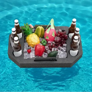 Large Floating Drink Holder Black Floating Refreshment Table Tray Compartment Portable Floating Pool Tray for Swimming Pool Accessories Hot Tub Beach and Party Decor