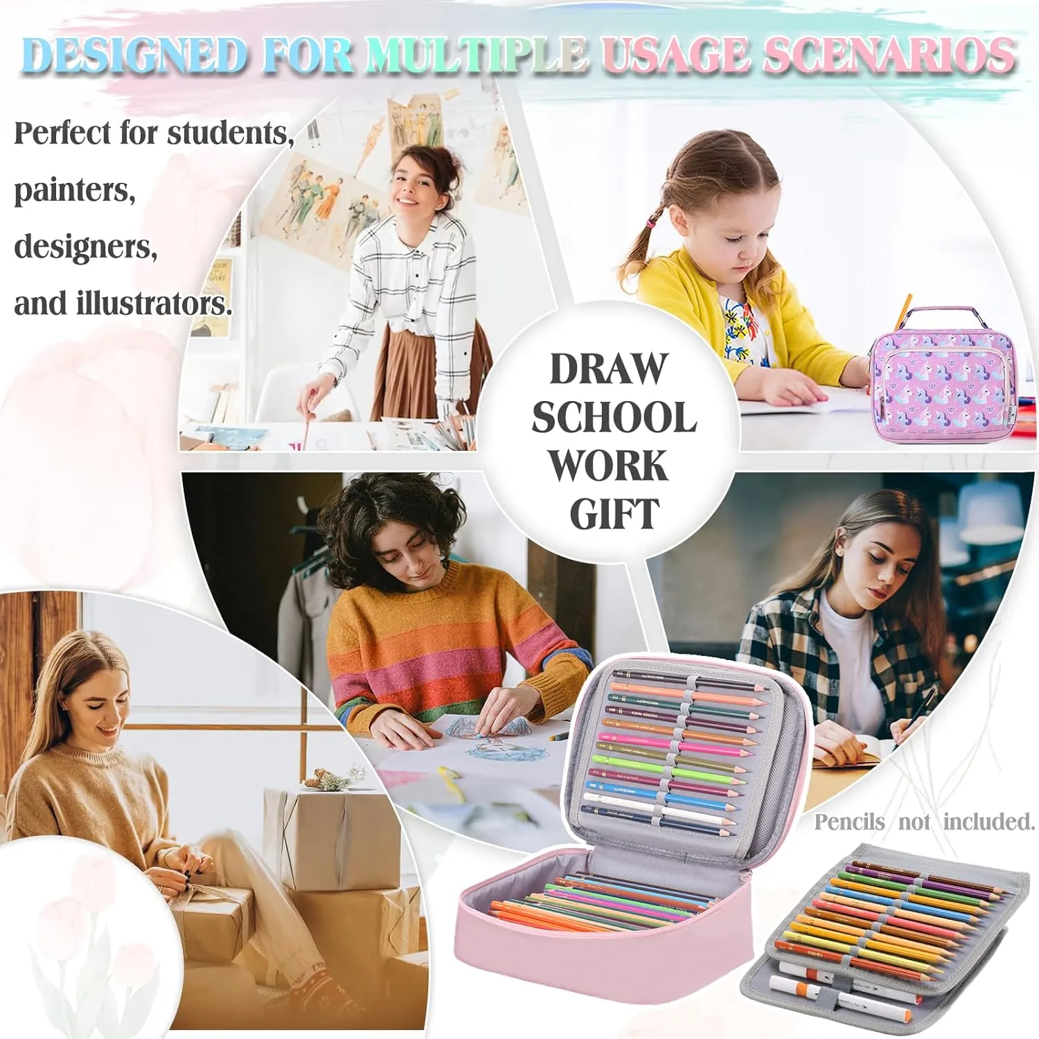 Large Pen Pencil Case,VONXURY High Capacity Art Colored Pencil Pouch Portable Stationery Organizer With 2 Detachable Layers 54 Slots Multiple Zipper Pockets for School Office College
