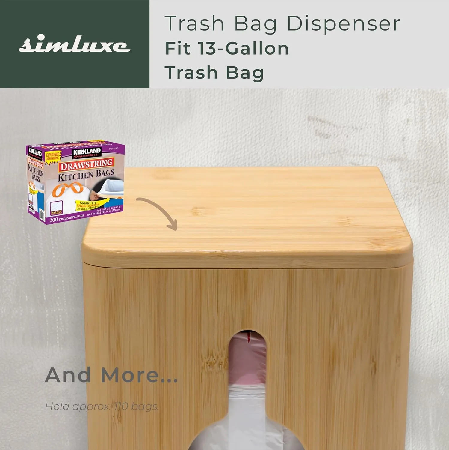 Large Trash Bag Dispenser – Wall Mount or Countertop Organizer for 13 Gallon Kirkland Bags – Perfect for Kitchen, Under Sink, Pantry & Garage Storage