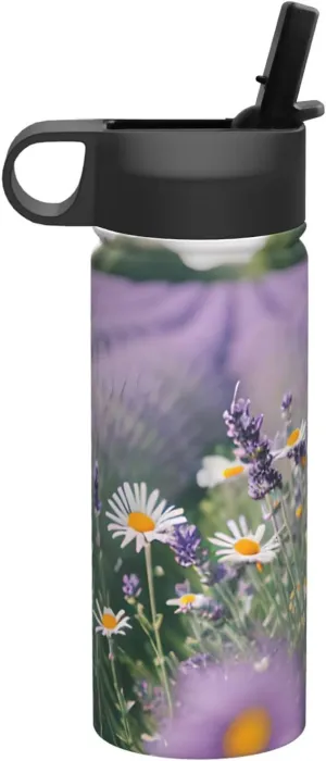 lavender and daisies Print Flask Stainless Steel Water Bottle with Straw 18OZ FOR Outdoor Gym Commute