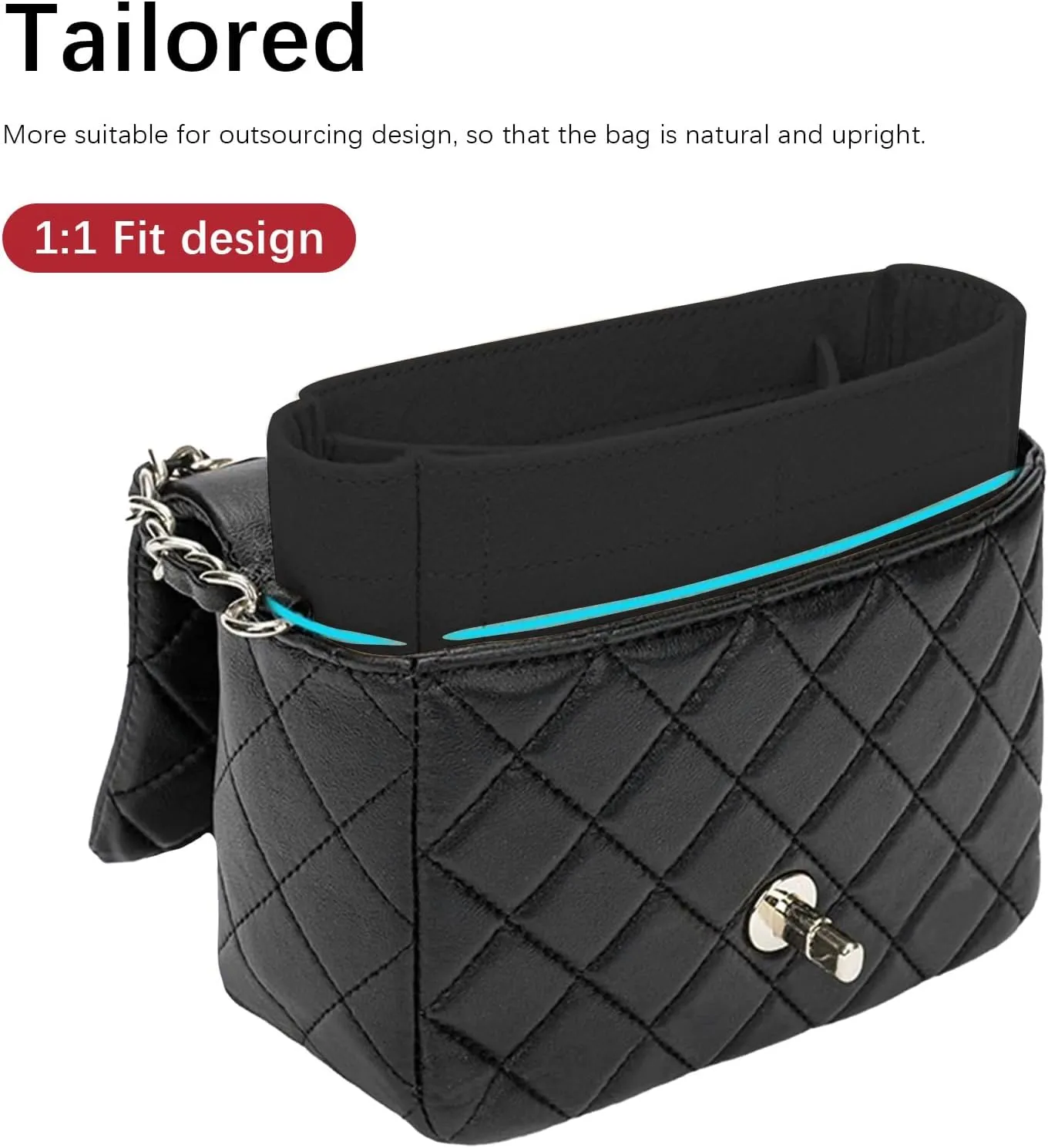Lckaey Bag Organizer for Chanel bag Classic Flap cf jumbo bag Purse Insert - Handbag Felt Insert Y069black-L