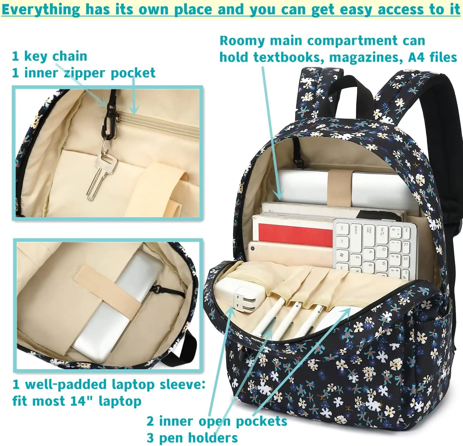 Leaper Travel Backpack for Women Girls Water Resistant Backpack for School Laptop Backpack Kids Backpack Kawaii Bookbag
