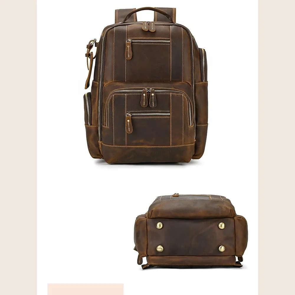 Leather Backpack for MenLaptop Bag Large Hiking Daypack Business Travel Rucksack(D)