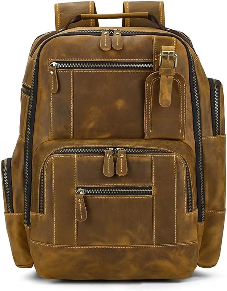 Leather Backpack for MenLaptop Bag Large Hiking Daypack Business Travel Rucksack(D)