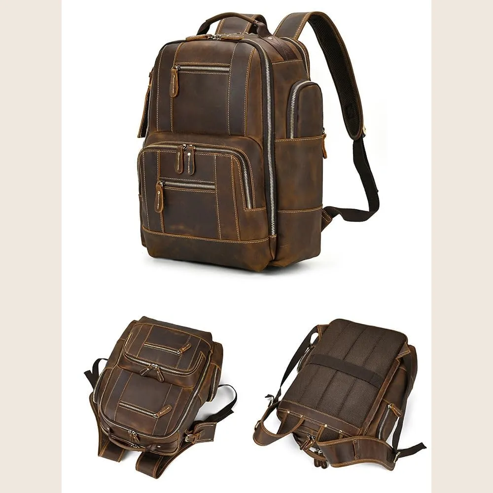 Leather Backpack for MenLaptop Bag Large Hiking Daypack Business Travel Rucksack(D)