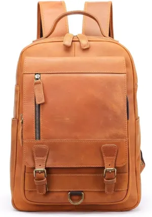 Leather Backpack for MenLaptop Bag Large Hiking Daypack Business Travel Rucksack(E)