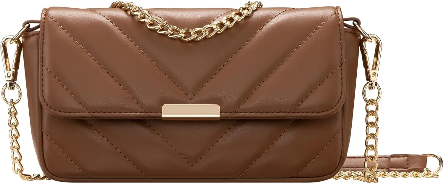 Leather Belt Bag for Women, Mini Fanny Packs Quilted Crossbody Bag Waist Pack Brown