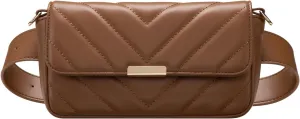 Leather Belt Bag for Women, Mini Fanny Packs Quilted Crossbody Bag Waist Pack Brown