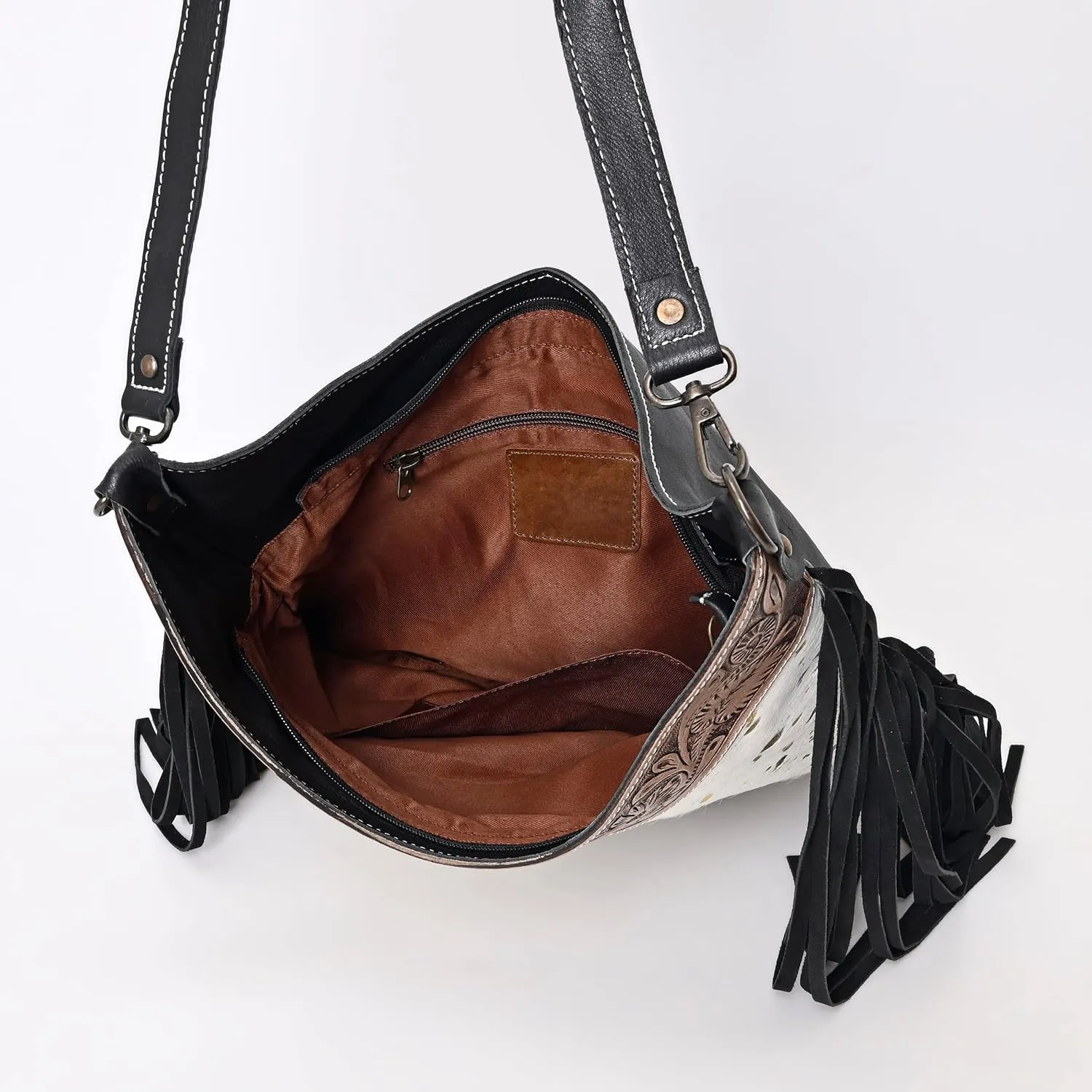 Leather Cross Body Bag Purse for Woman Sling Bag Cowhide Handmade Western Shoulder Bags With Adjustable Strap 12x14 in