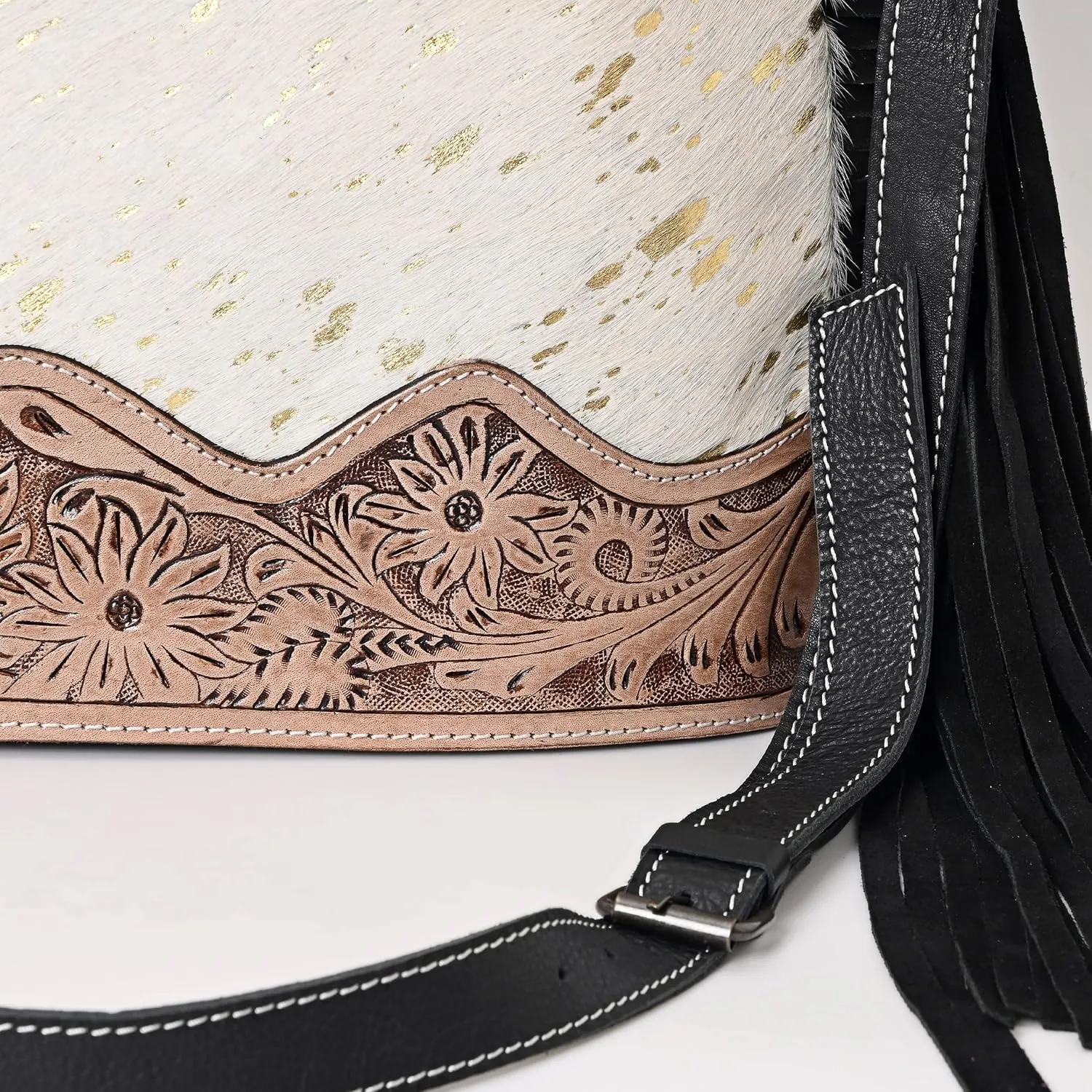 Leather Cross Body Bag Purse for Woman Sling Bag Cowhide Handmade Western Shoulder Bags With Adjustable Strap 12x14 in