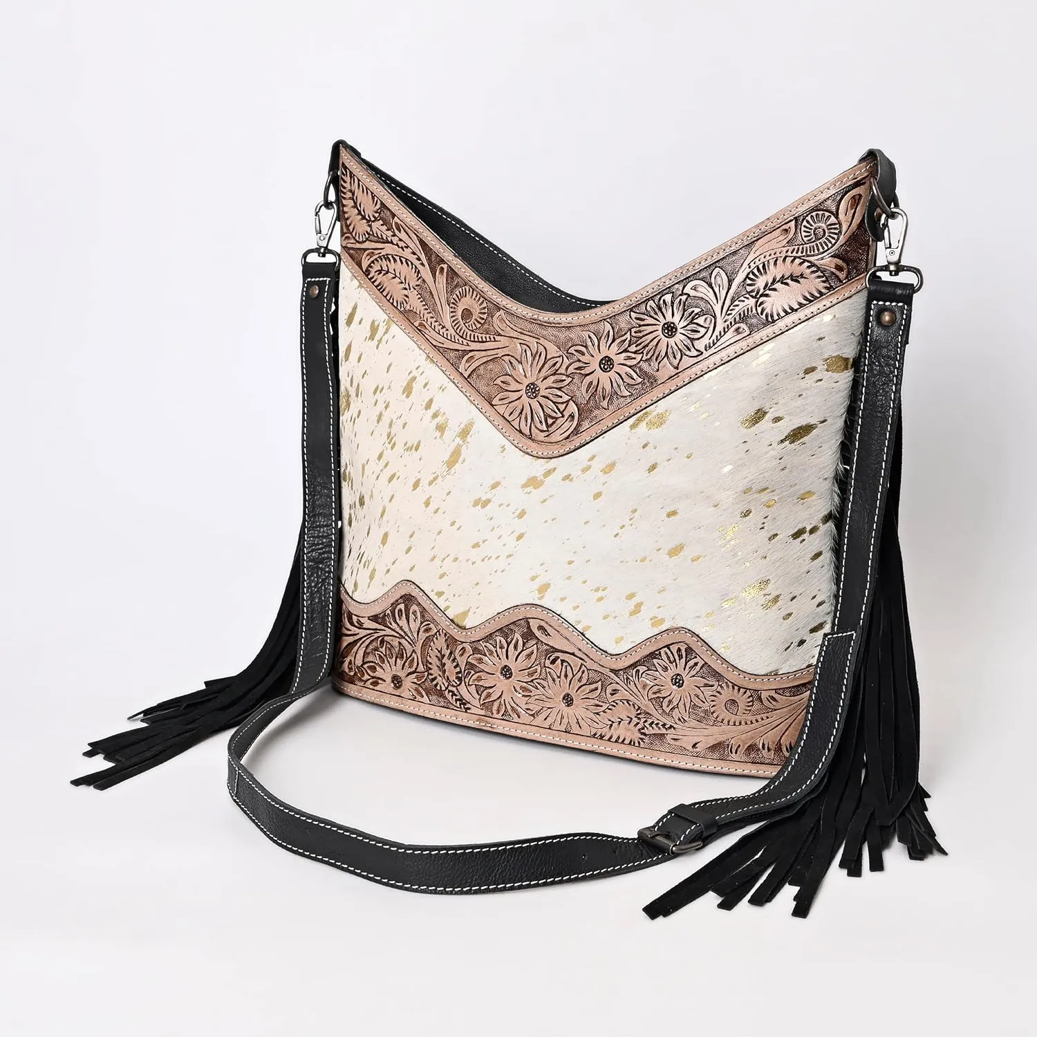 Leather Cross Body Bag Purse for Woman Sling Bag Cowhide Handmade Western Shoulder Bags With Adjustable Strap 12x14 in