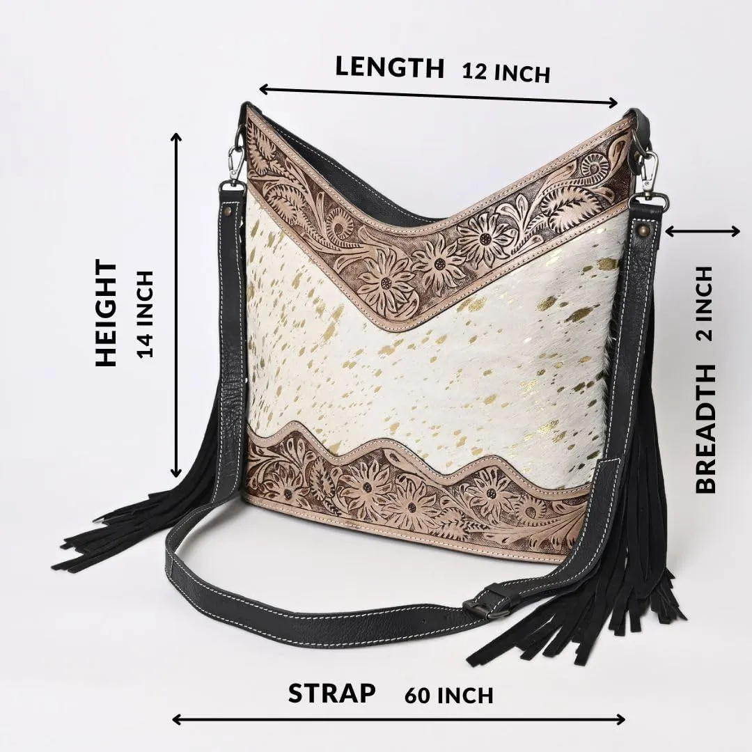 Leather Cross Body Bag Purse for Woman Sling Bag Cowhide Handmade Western Shoulder Bags With Adjustable Strap 12x14 in