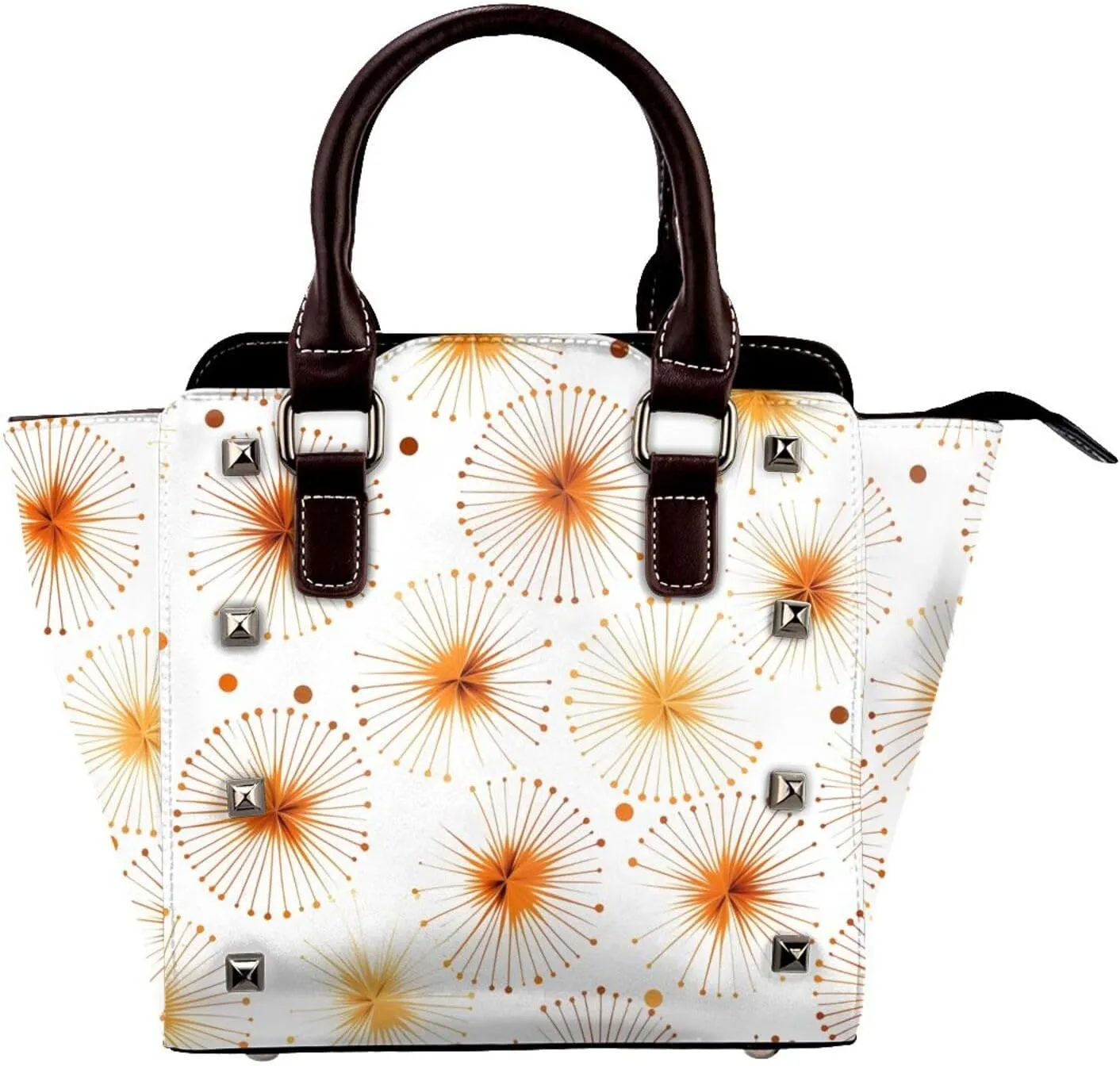 Leather Shoulder Bag for Women, Dandelion Studded Purse Watercolor Galaxy Crossbody Handbags Punk Hobo Bag with Adjustable Strap