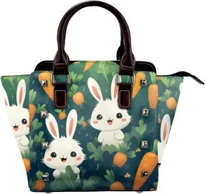Leather Shoulder Bag for Women, Rabbit Carrot Studded Purse Cute Bunny Crossbody Handbags Punk Hobo Bag with Adjustable Strap