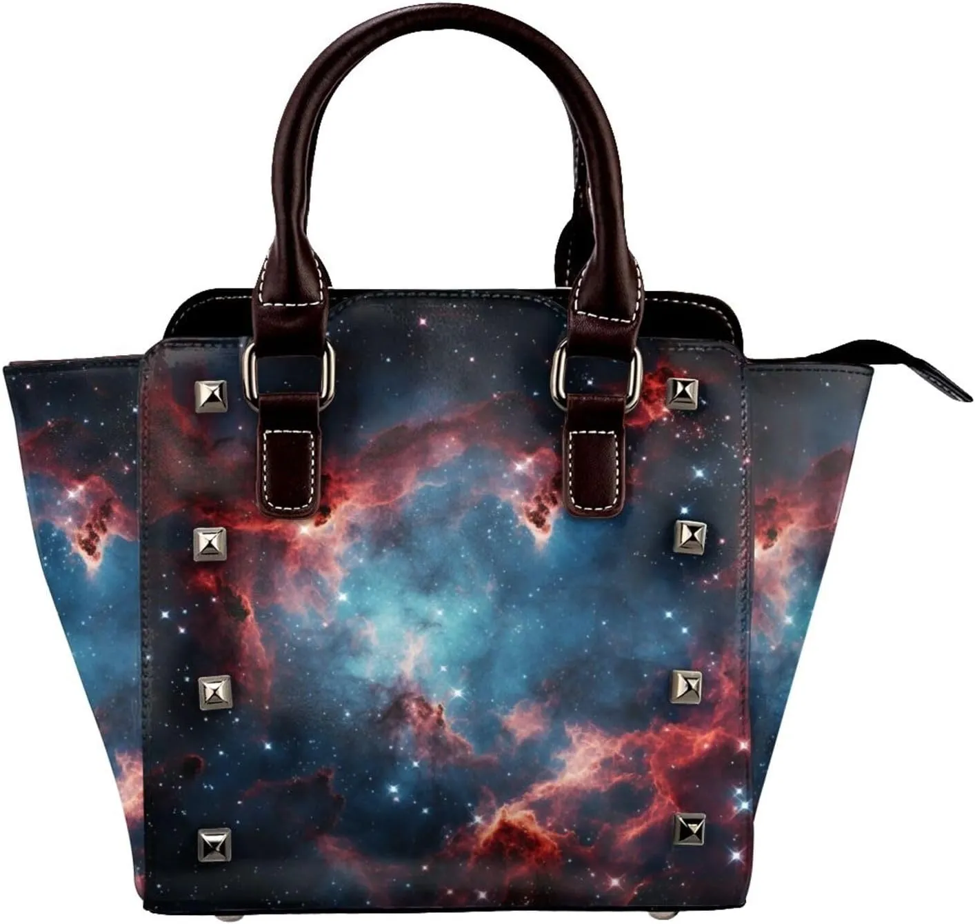 Leather Shoulder Bag for Women, Space Nebula Star Studded Purse Galaxy Universe Crossbody Handbags Punk Hobo Bag with Adjustable Strap