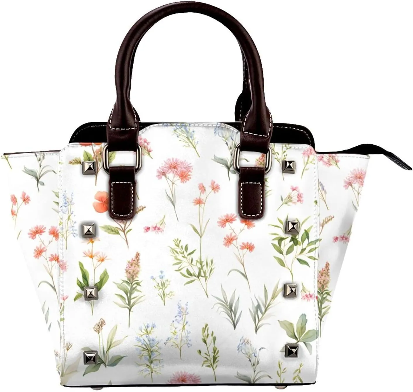 Leather Shoulder Bag for Women, Wildflower Studded Purse Spring Flower Floral Crossbody Handbags Punk Hobo Bag with Adjustable Strap