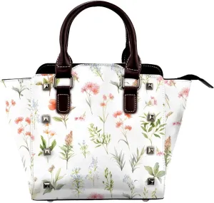 Leather Shoulder Bag for Women, Wildflower Studded Purse Spring Flower Floral Crossbody Handbags Punk Hobo Bag with Adjustable Strap