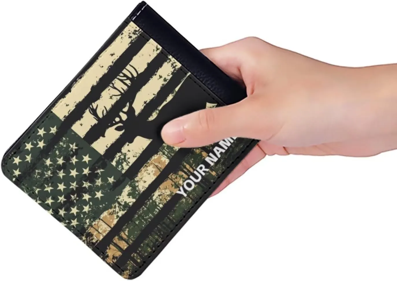 LedBack American Flag Deer Camo Personalized Wallet for Men Boys Leather Purse Phone Credit Cards Organizer Clutch Slim Money Bags