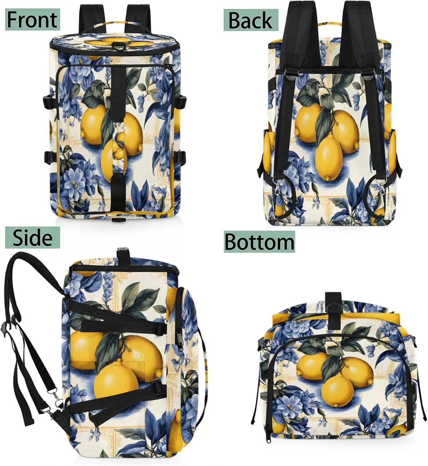 Lemons Print Gym Duffle Bag Backpack Waterproof Sports Bags with Shoe Compartment 48L Carry On Overnight Weekender Travel Luggage