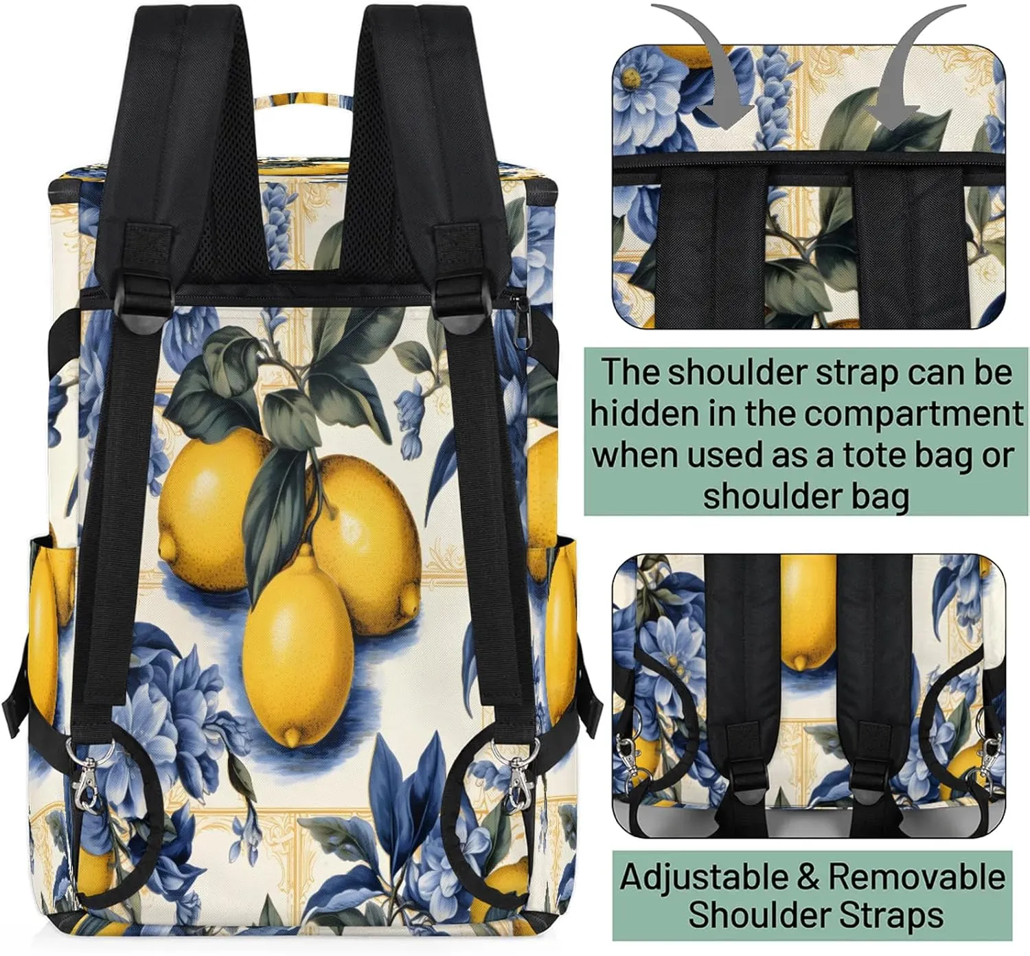 Lemons Print Gym Duffle Bag Backpack Waterproof Sports Bags with Shoe Compartment 48L Carry On Overnight Weekender Travel Luggage