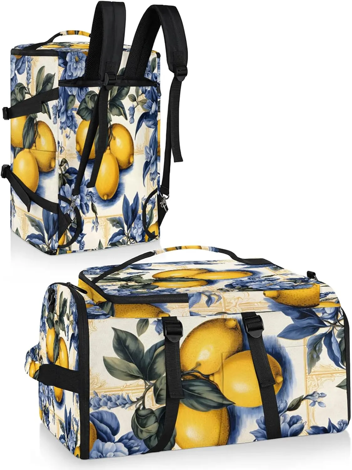 Lemons Print Gym Duffle Bag Backpack Waterproof Sports Bags with Shoe Compartment 48L Carry On Overnight Weekender Travel Luggage
