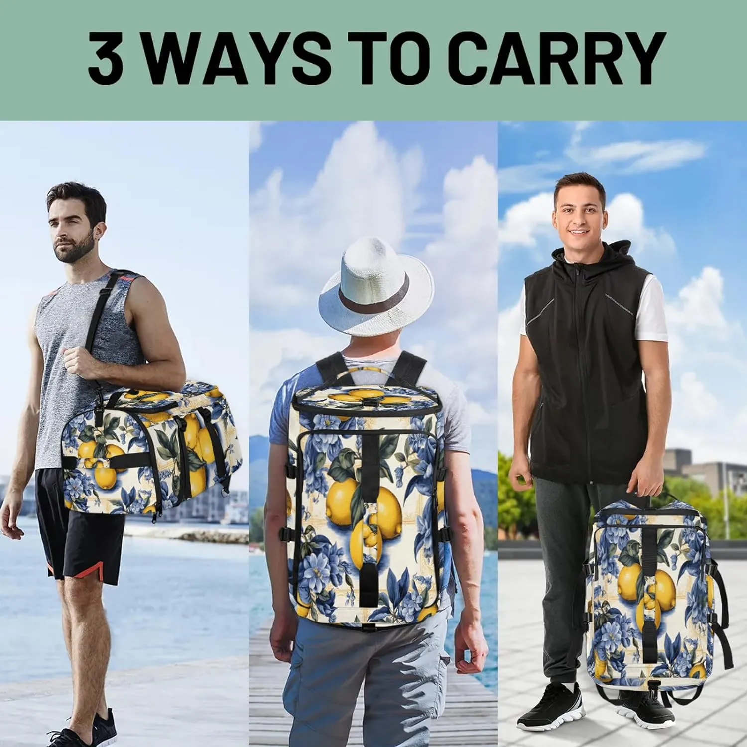 Lemons Print Gym Duffle Bag Backpack Waterproof Sports Bags with Shoe Compartment 48L Carry On Overnight Weekender Travel Luggage