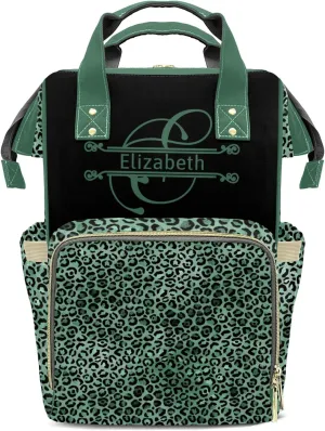 Leopard Print Mummy Bag Custom Personalized with Name Diaper Bag Backpacks Best Present Green