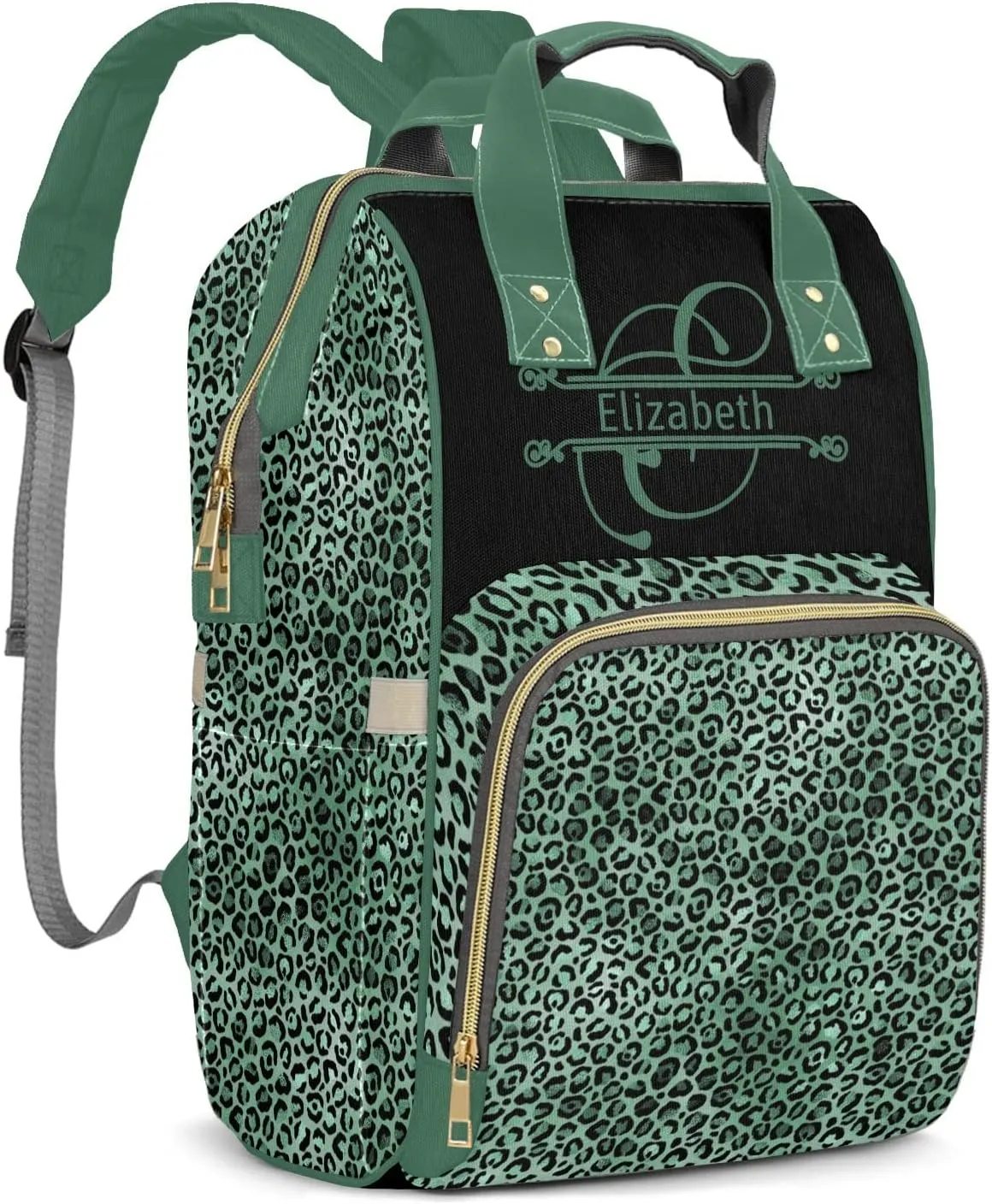 Leopard Print Mummy Bag Custom Personalized with Name Diaper Bag Backpacks Best Present Green