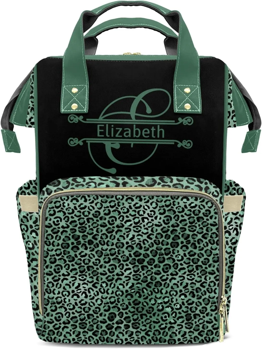 Leopard Print Mummy Bag Custom Personalized with Name Diaper Bag Backpacks Best Present Green