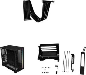 Lian Li Premium PCI-E 16X 4.0 Black Extender Riser Cable 900mm & O11DEXL-X - O11 Dynamic EVO XL Full Tower Gaming Case Black & O11DEXL-1X Upright GPU Bracket Upgrade Kit
