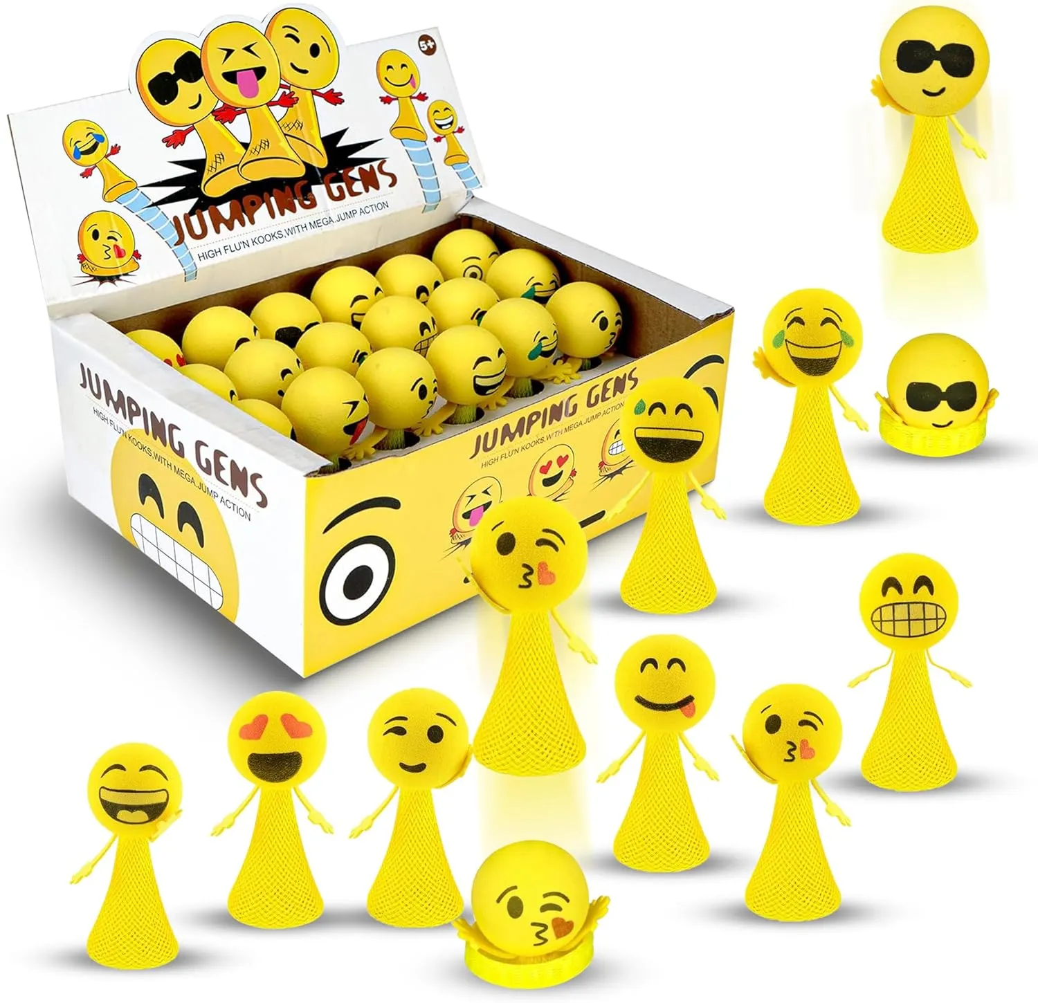 Liberty Imports 24 PCS Jumping Emoticon Popper Spring Launchers LED Light Up Toy Bouncy Party Favors Supplies and Goodie Bag Fillers for Kids, Toddlers (Classic Edition)