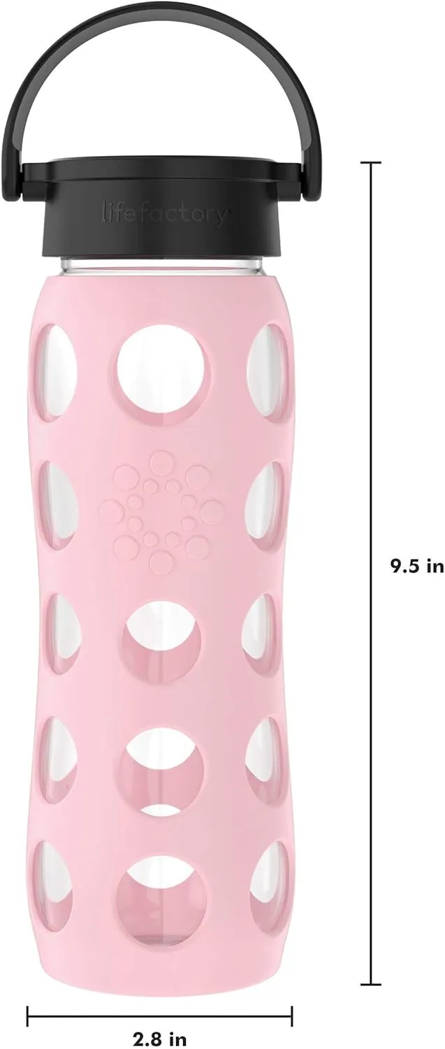 Lifefactory 22-Ounce BPA-Free Glass Water Bottle with Classic Cap and Protective Silicone Sleeve, Desert Rose