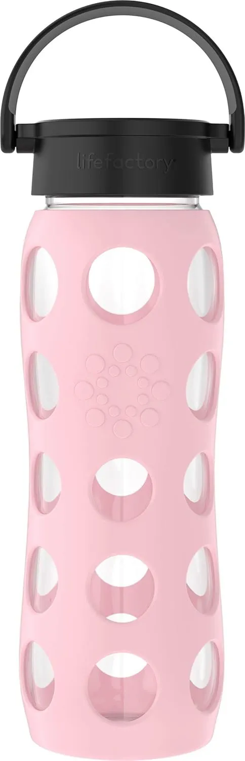 Lifefactory 22-Ounce BPA-Free Glass Water Bottle with Classic Cap and Protective Silicone Sleeve, Desert Rose
