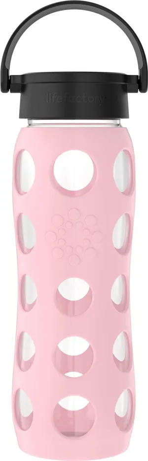 Lifefactory 22-Ounce BPA-Free Glass Water Bottle with Classic Cap and Protective Silicone Sleeve, Desert Rose