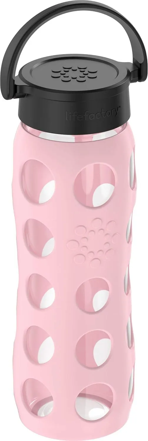 Lifefactory 22-Ounce BPA-Free Glass Water Bottle with Classic Cap and Protective Silicone Sleeve, Desert Rose