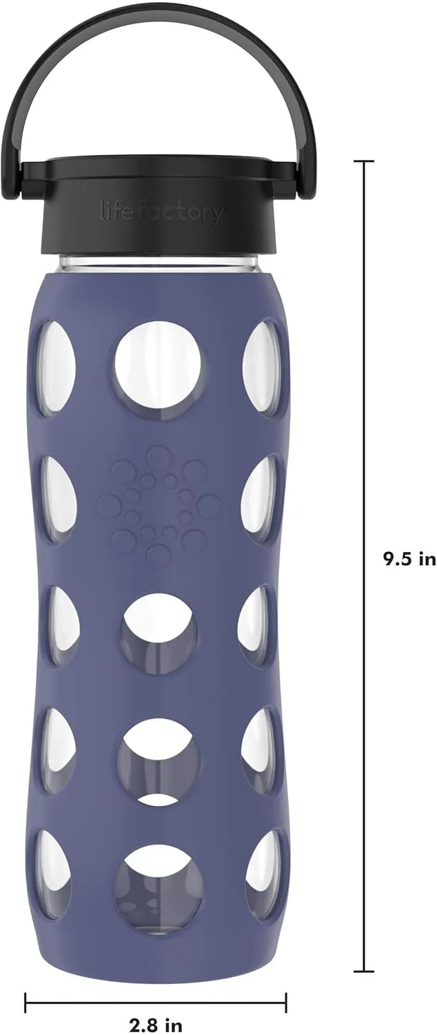 Lifefactory Classic Cap, Dusty Purple 22-Ounce Glass Water Bottle with Protective Silicone Sleeve, 22 Ounce,LG4311BDP4