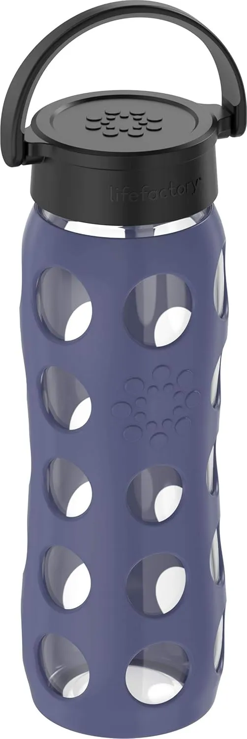 Lifefactory Classic Cap, Dusty Purple 22-Ounce Glass Water Bottle with Protective Silicone Sleeve, 22 Ounce,LG4311BDP4
