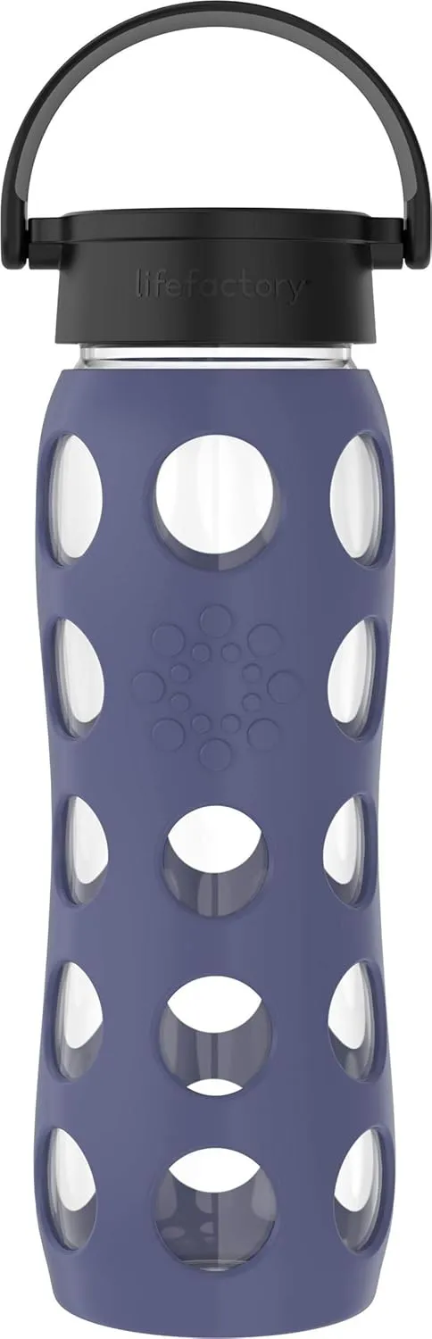Lifefactory Classic Cap, Dusty Purple 22-Ounce Glass Water Bottle with Protective Silicone Sleeve, 22 Ounce,LG4311BDP4