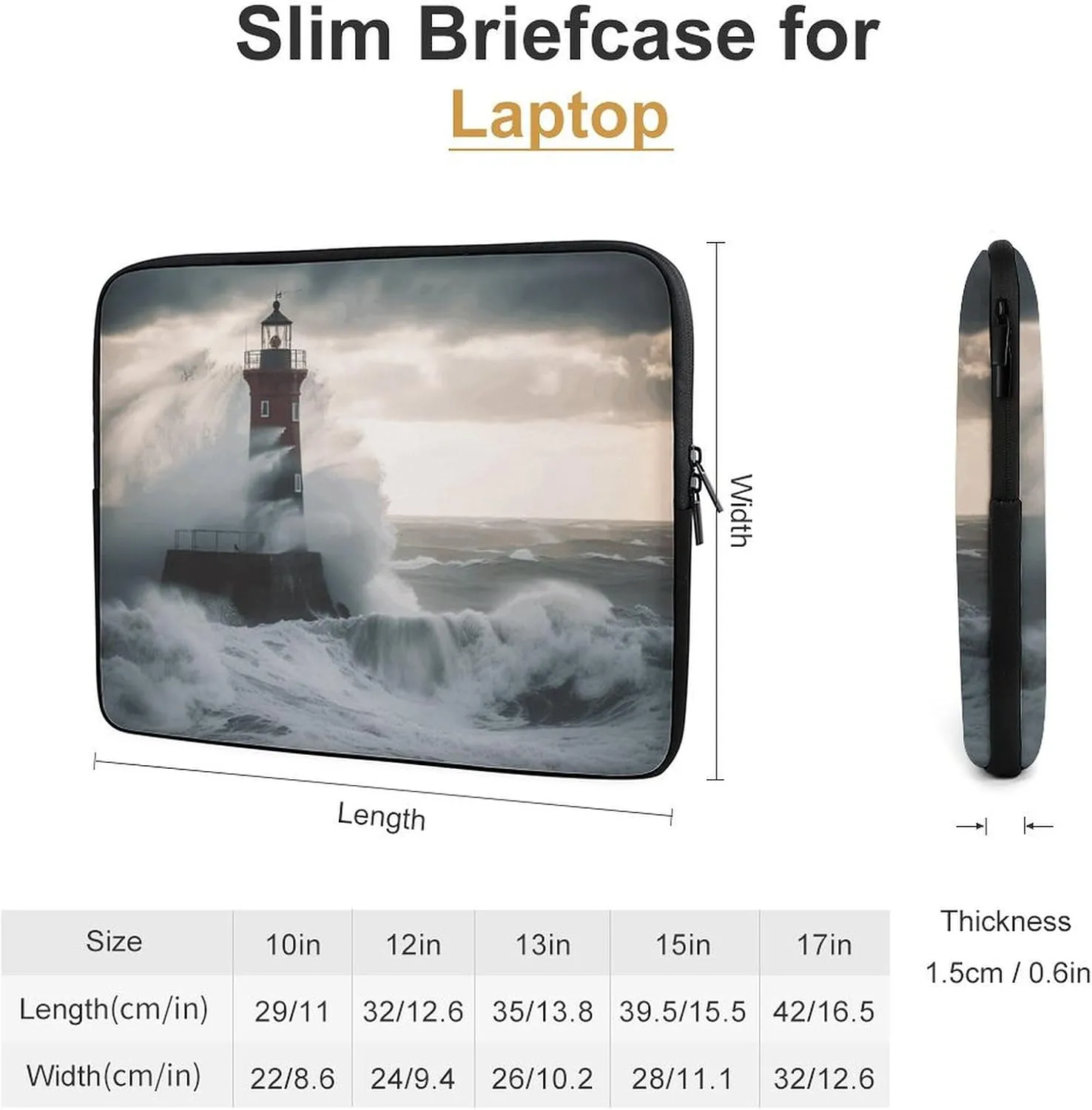 Lighthouse in Storm Laptop Sleeve Bag Lighthouse in Storm Laptop Bag Shockproof Computer Carrying Cover Slim Briefcase Handbag