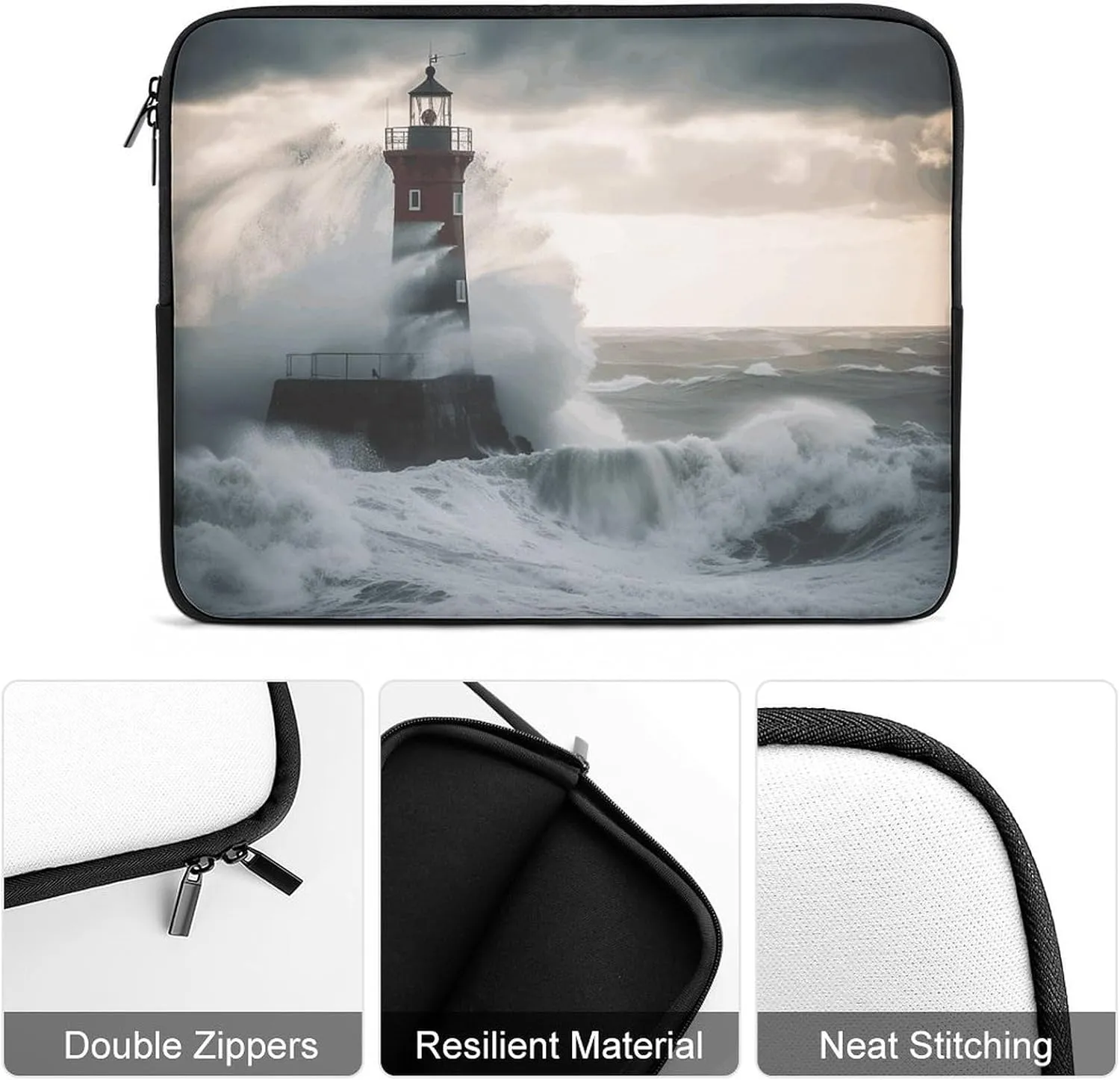Lighthouse in Storm Laptop Sleeve Bag Lighthouse in Storm Laptop Bag Shockproof Computer Carrying Cover Slim Briefcase Handbag