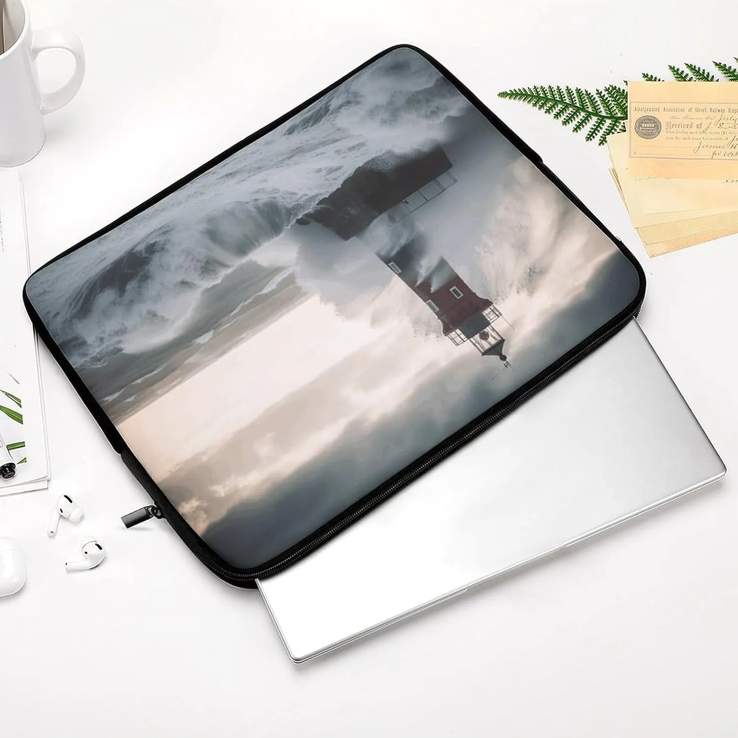 Lighthouse in Storm Laptop Sleeve Bag Lighthouse in Storm Laptop Bag Shockproof Computer Carrying Cover Slim Briefcase Handbag