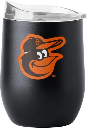 Logo Brands MLB 16oz Flipside Powder Coated Double Wall Insulated Steel Curved Beverage Tumbler (Baltimore Orioles)